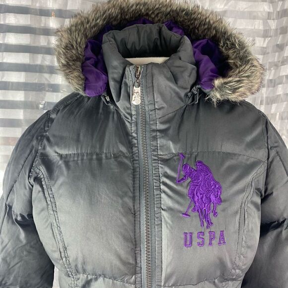 U.S. Polo Assn Gray Hooded Puffer Jacket - Picture 2 of 4